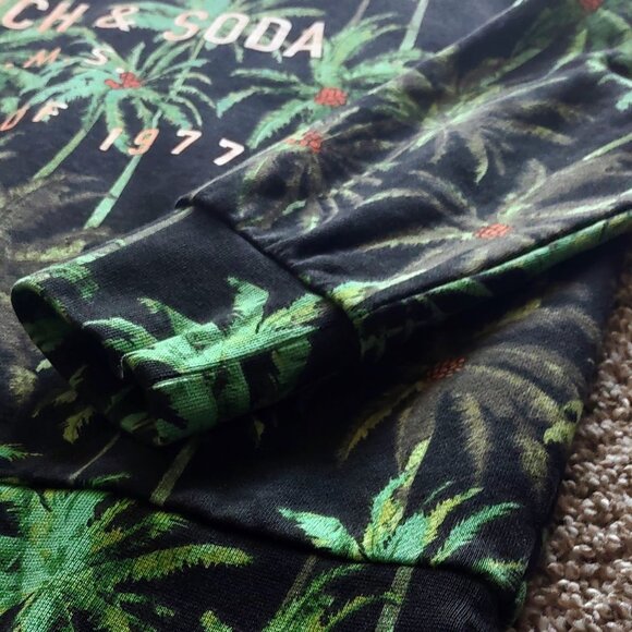 Scotch & Soda All Over Palm Tree Print French Terry Pullover Green Hoodie (M) - Picture 7 of 16